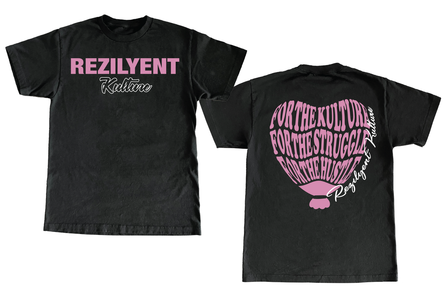 "REZILYENT HEART" BLACK & PINK TEE