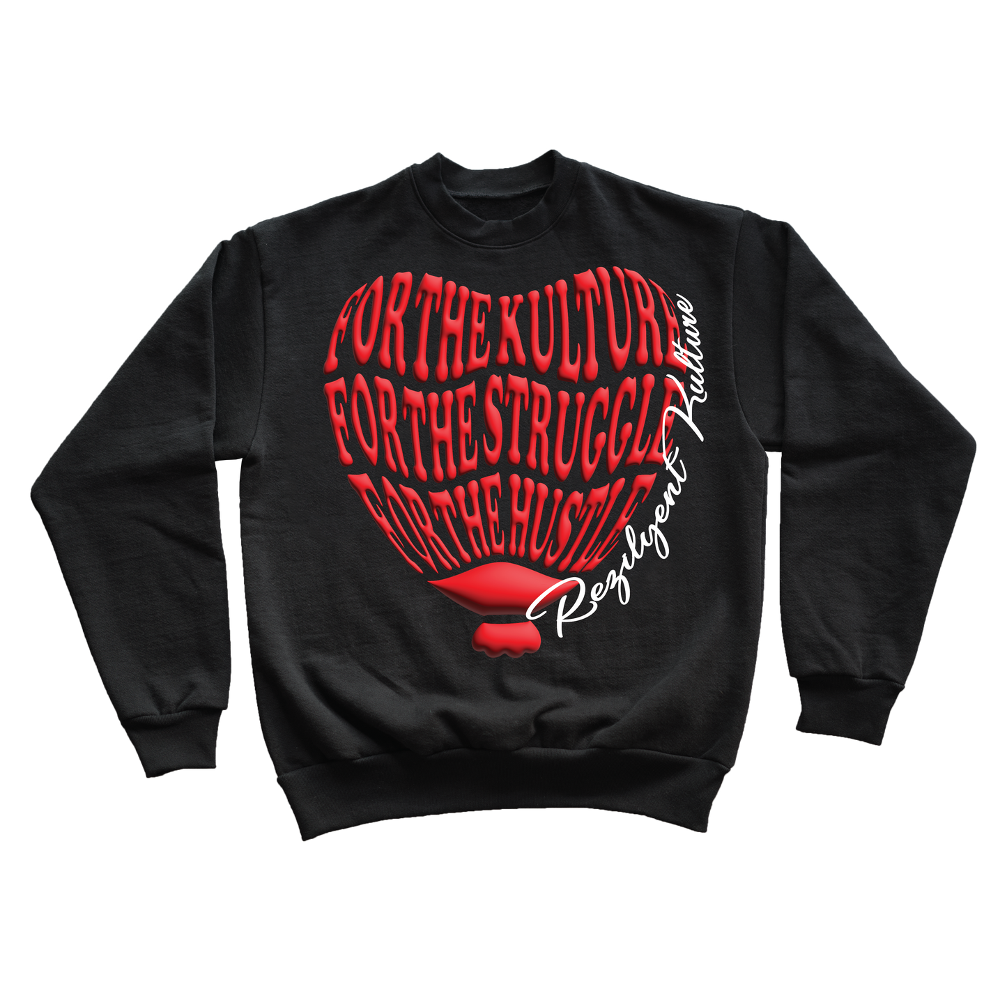 "REZILYENT HEART" BLACK & RED PUFF CREW NECK