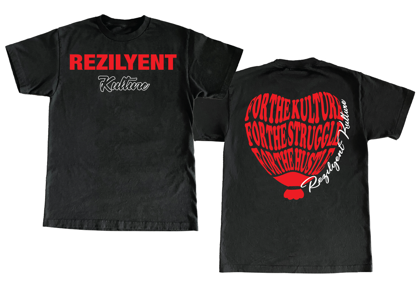 "REZILYENT HEART" BLACK & RED TEE