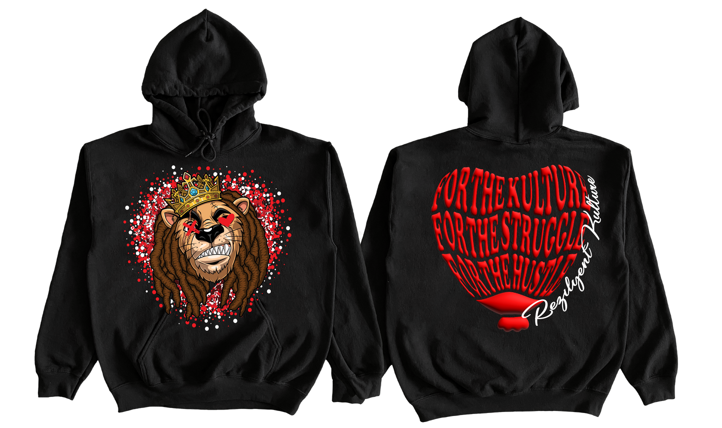 "REZILYENT HEART" BLACK & RED PUFF HOODIE