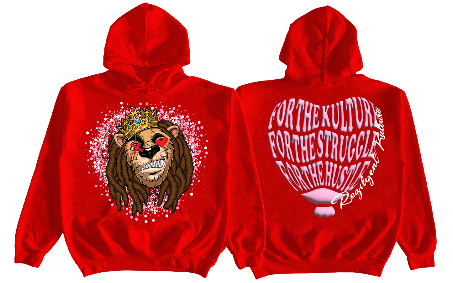"REZILYENT HEART" RED AND PINK PUFF HOODIE