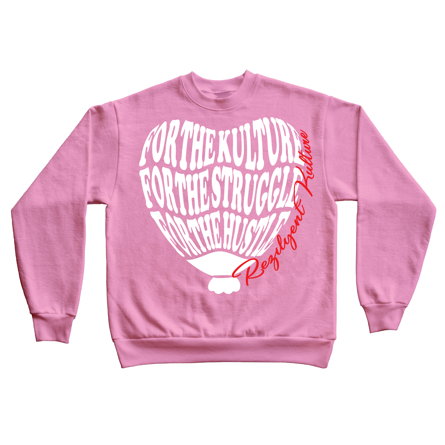 "REZILYENT HEART" PINK & WHITE PUFF CREW NECK